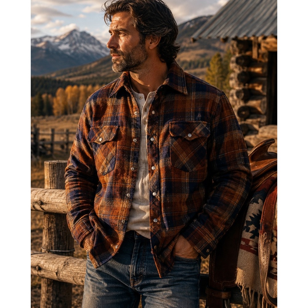 Vintage JCPenney Flannel Shirt Jacket Orange Blue Plaid Quilt M Tall Mens